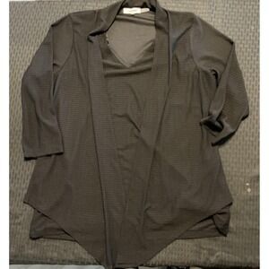 Calvin Klein Womens Medium Black Open Front Textured Knit 3/4 Sleeve Dress Shirt